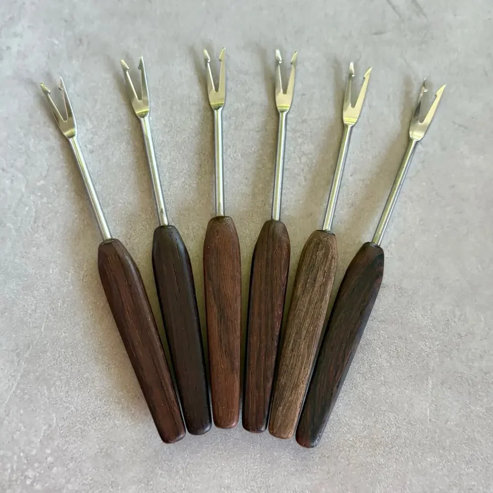 Vintage Stainless Germany Appetizer Forks Wood Handle Set of 6